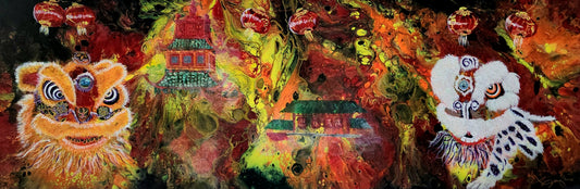 Memories of the Lion Dance (Chinese New Year, Chicago) on Canvas, 36"x12"