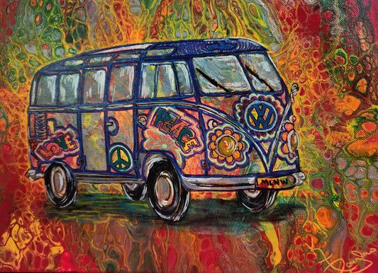 Psychedelic VW Hippie Bus on Canvas